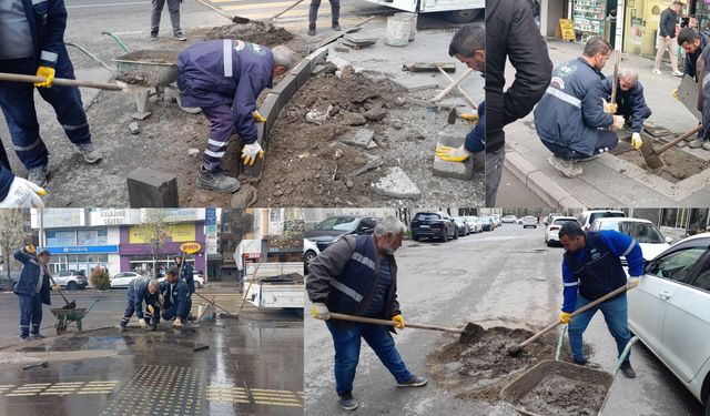 Yenişehir’de kaldırım onarım çalışmaları sürüyor