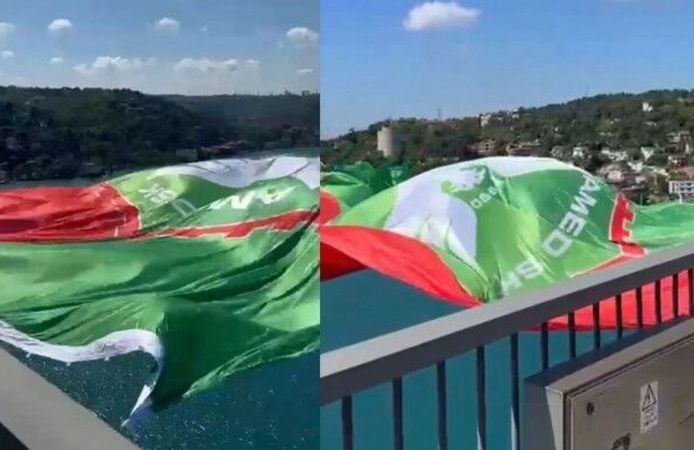 Fatih Sultan Mehmet Köprüsü’ne dev Amedspor bayrağı asıldı