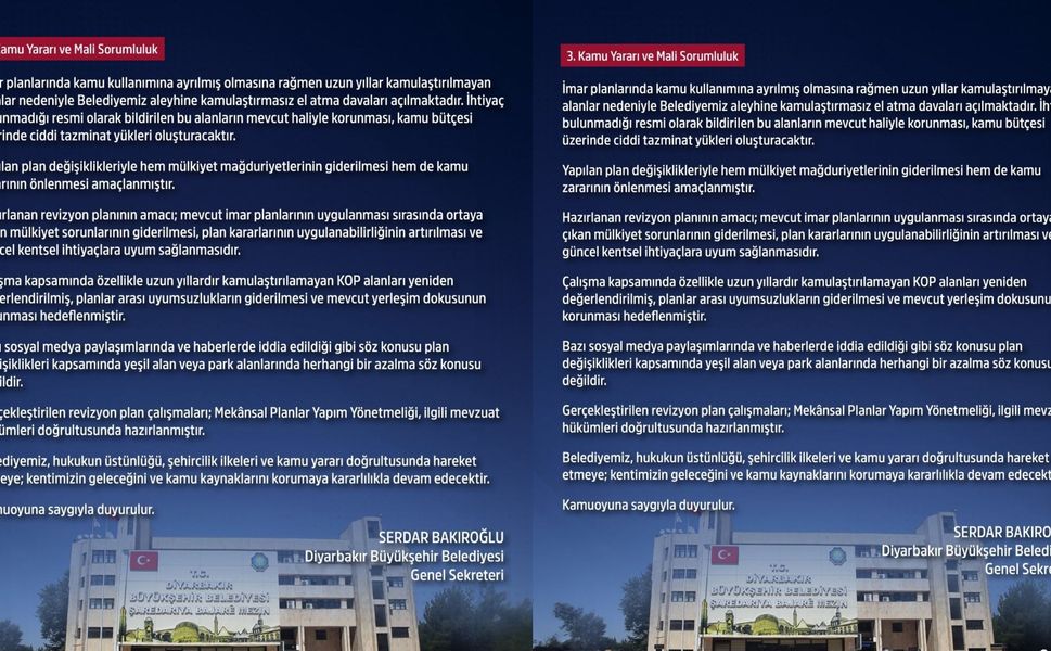 Amed Büyükşehir’den imar planı değişikliklerine ilişkin açıklama